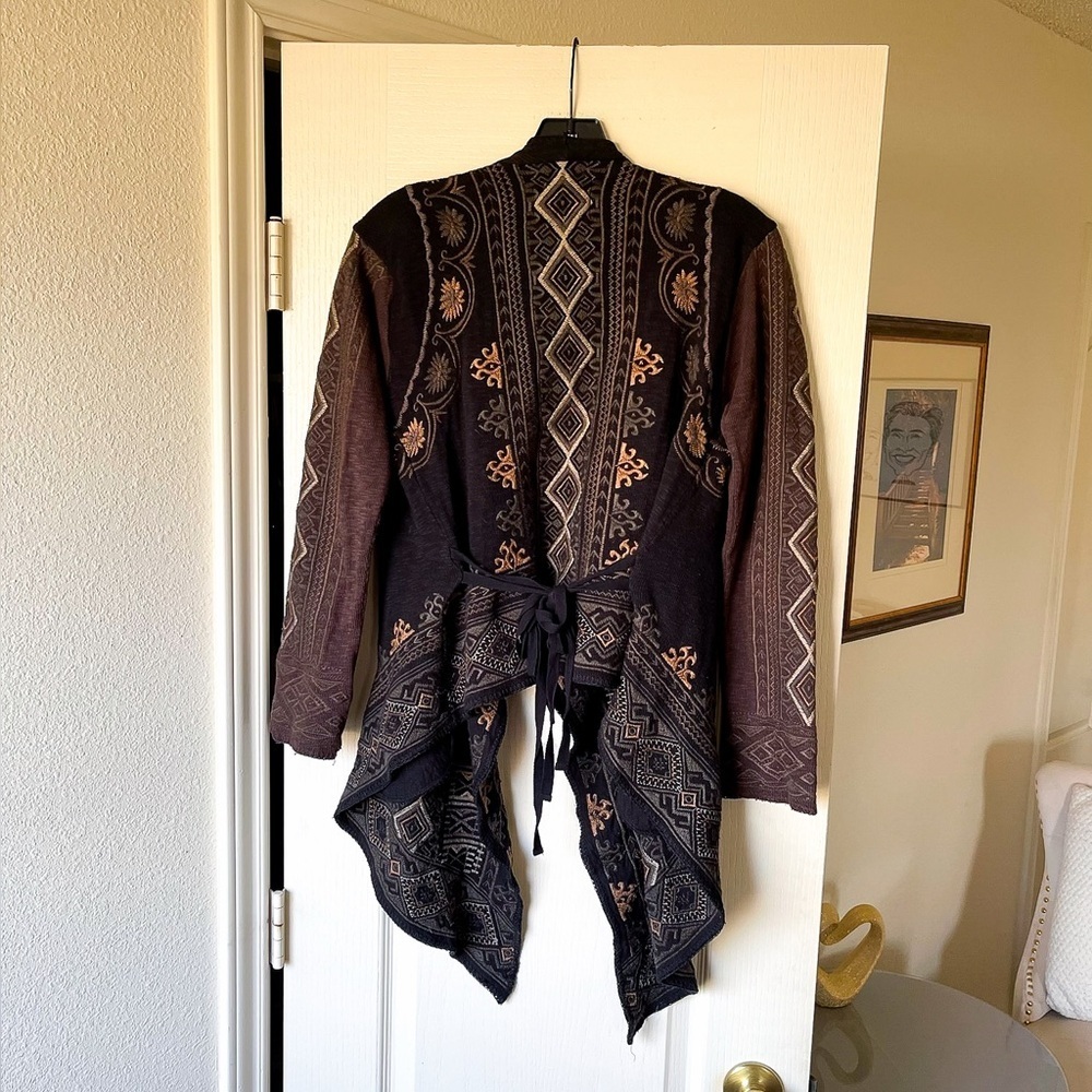 Johnny Was Tryker Embroidered Boho Cardigan Brown Black Small EUC - Picture 8 of 8